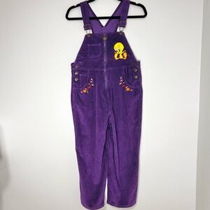 Vintage Girl Warner Bro Looney Tunes Purple‎ Corduroy Overalls Tweety Bird 10/12